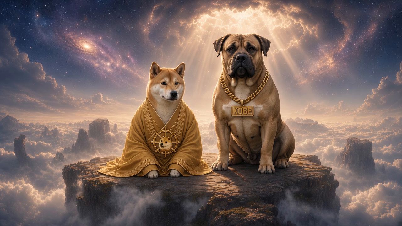 DogeDharma and Kobe meditating above the clouds
