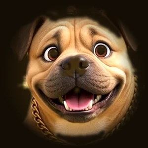Kobe, a happy cartoon dog